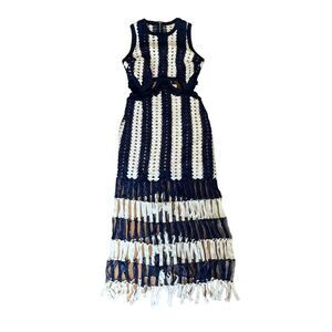 L’ATISTE Navy & White Crochet Cut-Off Dress SMALL NWT